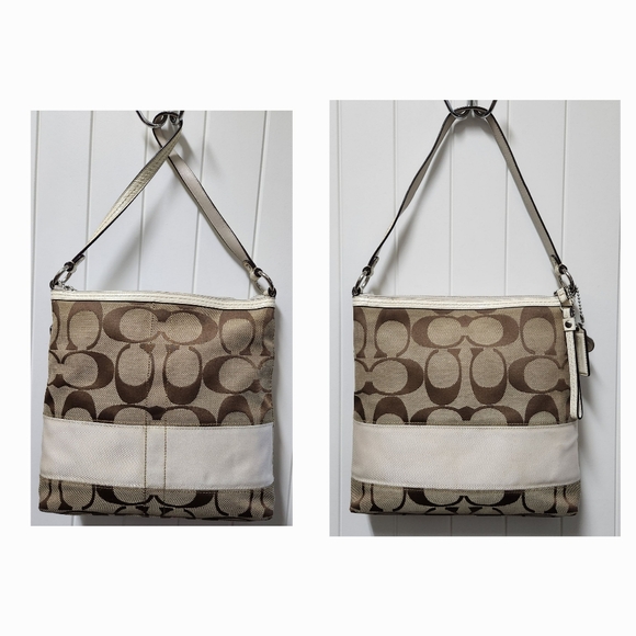 COACH Signature Brown/tan Jacquard Canvas and Patent Leather Zip Tote - Picture 12 of 16